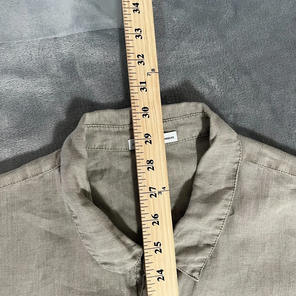 James Perse 100% Linen Button Up Shirt Mens Large 3 Beige Khaki Long Sleeve
